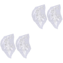 4Pièces Patch Ailes Brodés Argentés Vintage Tissu Paillettes DIY