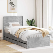 vidaXL Bed Frame with Storage and Headboard Concrete Grey 90 x 200 cm