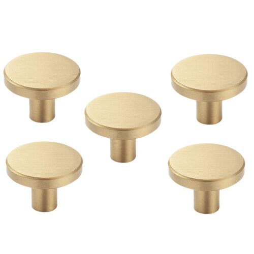 5 Pcs Gold Cabinet Knobs Pure Copper Decorative Round Knobs Handle Pulls Wall Hook Hardware for Kitchen Cabinets