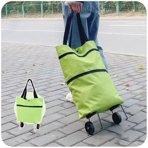 Foldable Shopping Bag with Wheels - Green 2
