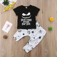 (Black,100cm(18-24M))Halloween Baby Boy Girl Cotton Short Sleeve Top Tshirt Stripe Pants Long
