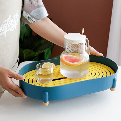 Nordic Rectangle Shape Drain Basket Storage Rack Tea Dessert Tray Home Storage Shelf Kitchen Tool for Fruit Vegetable B 2