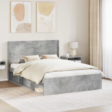 vidaXL Bed Frame with Storage and Headboard Concrete Grey 140 x 200 cm