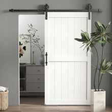 (L) HOMCOM Sliding Barn Door Kit, Sliding Door with Track, White