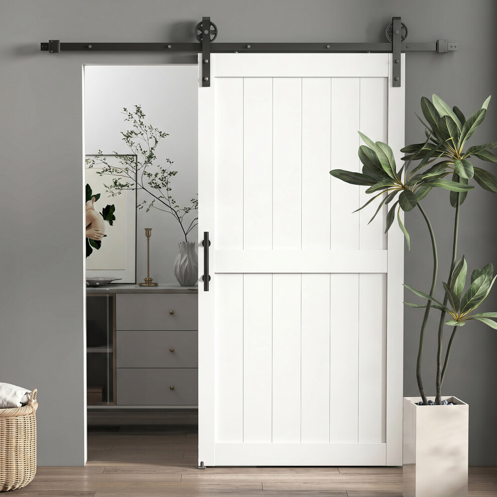 Homcom (L) Sliding Barn Door Kit, Sliding Door With Track, White