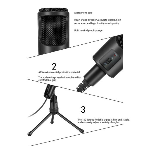 USB Microphone,Condenser Microphone for Computer PC Mic with Stand for Recording,Podcast,Gaming,Streaming Mic for Skype 2