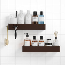Kitsure 2 Pack Rustproof Shower Caddy - 2 Shelves, Drill-Free & Quick-Dry Shower Organizer, Rustproof Bathroom Shelves with 4 Hooks, X-Large, Brown