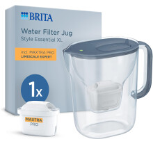 BRITA Water Filter Jug Style Essential XL Stone Blue (3.6L) incl. 1x MAXTRA PRO Limescale Expert Cartridge | Large Volume Pitcher With Smart Light LTI