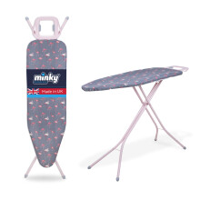 Large Ironing Board, Flamingo Pink, 122 x 38cm Ironing Surface, Angled Iron Rest, Adjustable Height up to 94cm, Foldable and Collapsible, Cover Inclu
