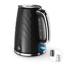 Swan Windsor Rapid Boil Kettle with Removable Limescale Filter, Boil Dry Protection and Hidden Cord Storage, 1.7L, 3KW, Black, SK14611BLK