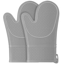 Oven Mitts,Anti-Slip Silicone Oven Gloves,Heat Resistant Gloves,Withstand 500,Double Oven Gloves for Kitchen Cooking,Dessert Making,BBQ (Grey)