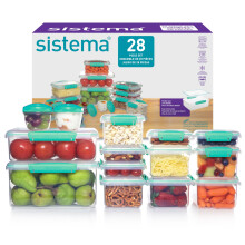 Sistema KLIP IT Food Storage Containers | Airtight & Stackable Meal Prep Containers with Lids | School Lunch Boxes & Snack Boxes | 28 Count
