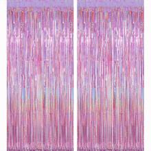 Pink Glitter Metallic Tinsel Foil Fringe Curtains Backdrop Streamers, 2Pcs