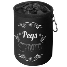 Vicloon Premium Peg Bag, Black Large Peg Bag with Closing Cord and Hanging Snap Hook, Peg Bags with Pattern for Laundry Clothes Pegs, Indoor Outdoor
