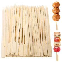 100 Pieces Paddle Skewers 12CM, Flat Burgers Sticks Kids Wooden Fruits Picks Cocktail Sticks Barbecue Kebabs Skewers for Buffets Party Fountain Fondu