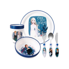 Frozen Kids 6 Piece Reusable Dinner Set - Plate/Bowl/Cup/Knife/Fork/Spoon - Childrens Dinnerware Tableware Cutlery Set