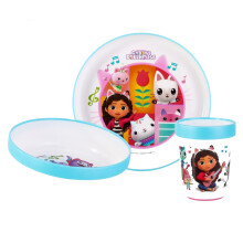 Gabby's Dollhouse 3pcs Reusable Bicolor Premium Kids Dinner Tableware Set Plate, Bowl & Tumbler, BPA Free