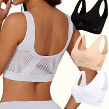 (Mixed colors, L) 3pcs Women's Sports Bras with Hollow-Out Design, Small Bust Push-Up, Breathable Fitness Running Yoga Tank Tops