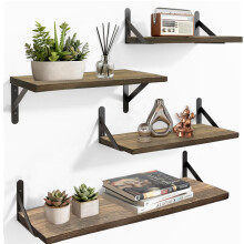 TempFoo Floating Shelves for Wall Mounted Shelf, Kitchen Bedroom 4 Wooden Brown Rustic Shelfs for Walls, Long Wood Shelving Display Book Picture Smal