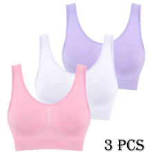 (Multicolor 6, XXL) [Seamless Sports Bras Set] Set of 3 Women's Seamless Lightweight Sports Bras - High Elasticity Tank Top Design Without Padding