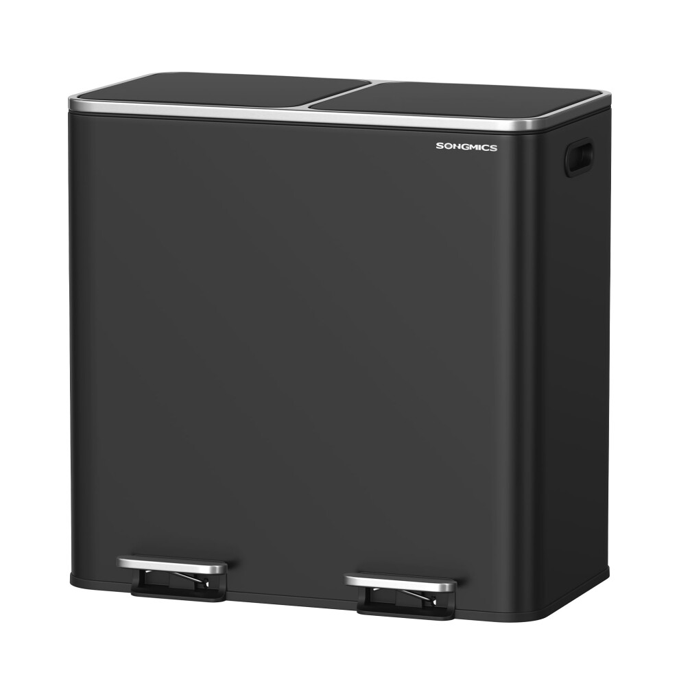 Songmics Dual Rubbish Bin, Metal Recycling Bin With 15 Rubbish Bags, 2-Compartment, With Lids, Pedals, Plastic Inner Buckets, Soft Closure, 2 X 10.6