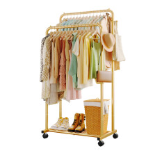 Sakugi Double Rod Clothing Rack Shoe Shelf & Hooks, 73x42x150cm, Gold