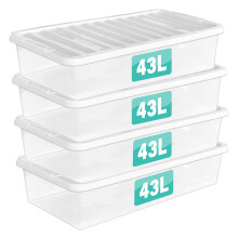 4 x 43 Litre Underbed Storage Boxes With Lids Set of 4, Clear Multipurpose Nestable Stackable Plastic Storage Box With Lid Clear Containers For Home,