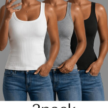 (Mixed colors, 18) 3pcs Women's Elegant Casual Ribbed Tank Tops - Sleeveless Round Neck Summer Tops, Solid Color Versatile Design