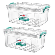 Best House|Plastic Storage Box with Lids |Size 10L (L:42.8cm W:27.8cm H:13.7cm)|Set of 2|Stackable Clear Durable Multipurpose Office supplies Home Ki
