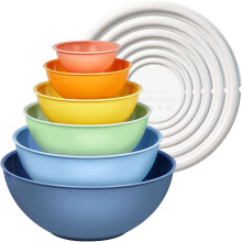 Greentainer Plastic Mixing Bowls with Lids Set 12 Piece Colorful Mixing Bowl Set for Kitchen - Nesting Bowls, 6 Prep Bowls and 6 Lids - Microwave and