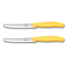 Victorinox Swiss Classic, Breakfast Knife, Bread roll Knife, Sharp Blade, Serrated Edge, 11 cm, Plastic Handle, Stainless Steel, Set of 2, Yellow