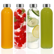 LIMILI Glass Bottles With Stainless Steel Lids, 4 Pack 750ml Water Bottles, Leak Proof Reusable for Hot Cold Drinks, Work, Gym, Home