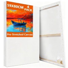 Koncci Stretched Canvas for Painting, 4 Packs 59x80cm Large Canvases, 280GSM Stretched Wooden Canvas Frames for Acrylic Oil Watercolor