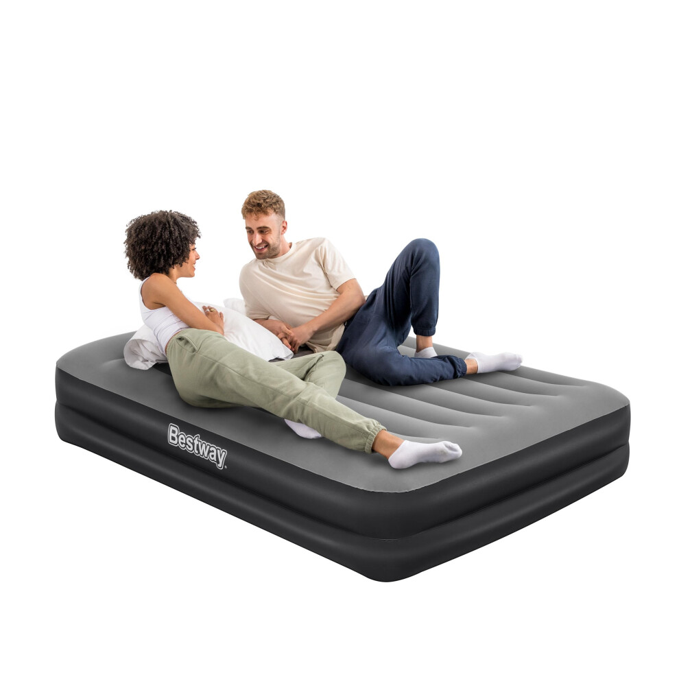 Bestway Queen Airbed, Inflatable Air Mattress For Indoor Use With Electric Pump And Built-In Pillow, Black
