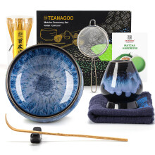 TEANAGOO Matcha Set, 7 Pcs Matcha Kit for Ceremony, Ceramic & Bamboo Matcha Bowl, Whisk & Accessories, Junware Set, Junware-blue