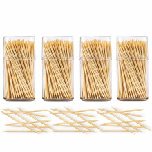 600 Bamboo Cocktail Sticks - 6cm, 4 Dispensers, Splinter Free Toothpicks in Storage Boxes, Sturdy Double Sided Picks for Dental Tooth Picks, Party Bu