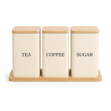 EHC Tea, Coffee, Sugar, Canister Set, Storage Canister Set with Tray - Easy to Open Airtight Lids - Storage Tea, Sugar, & Coffee - Set of 3 Canisters