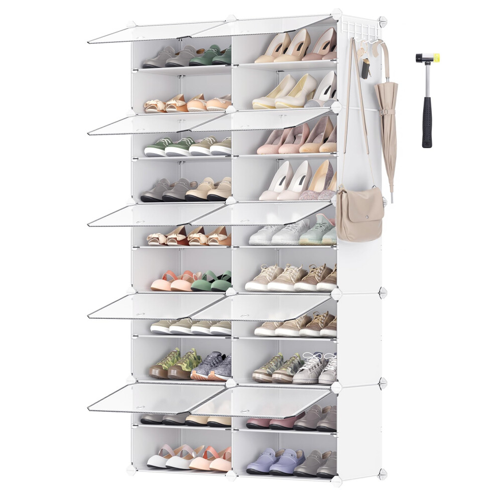 Songmics Interlocking Shoe Rack, Plastic Shoe Storage Cabinet, 10-Slot Modular Storage Organiser Unit, 30 X 40 X 30 Cm For Each Slot, With Doors, Ste