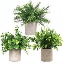 RV MURTS 3 Set Artificial Plants Indoors for Bedroom, Small Plastic Potted Plants, Fake Eucalyptus in Pots, Rosemary, Mini Faux Plant for Office, Des