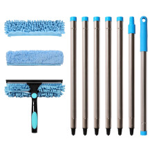 Terafeels 66.92in / 170cm Window Cleaning Equipment, Window Squeegee: 2 in 1 Double-Sided Professional Window Cleaning Kit with Extension Pole (Blue)