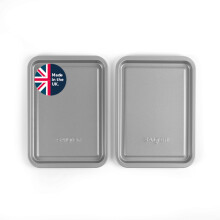 Salter Essentials 2-Piece Baking Tray Set – 23cm Non-Stick Oven Trays, Dishwasher Safe, Made in The UK, Ideal for Chips, Veg & Small Bakes, Lightwei