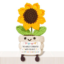 Giftasy 50th Birthday Gifts for Women - Handmade Crochet Positive Sunflower with Warm Card - 50 Year Old Birthday Decorations for Women Friend Sister