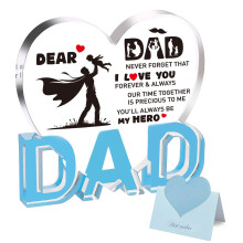 Fathers Day Dad Gifts from Daughter Son, Daddy Gifts Heart Acrylic Plaque Decoration with Notecard Fathers Day Birthday Christmas Meaningful Present