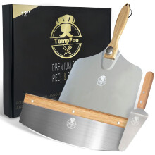 Pizza Peel Oven Making Accessories, 12 Inch Pizzas Turning Paddle with Foldable Wooden Handle Shovel, Pizza Cutter Rocker Stainless Steel Spade Tools