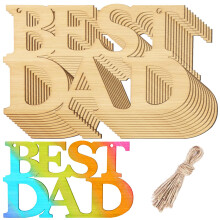 10Pcs Best Dad Unfinished Wooden Crafts - Father's Day Crafts for Kids, Wooden Hanging Plaque Letter Ornaments for Father's Day Decorations, Creative