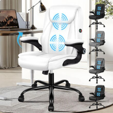 ELFORDSON Massage Office Chair for Home, Executive Comfy Office Chairs with 90 Flip-up Armrests, Adjustable Height, Swivel, Ergonomic Heavy-duty Des