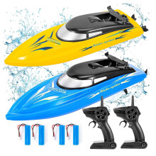 (Blue Yellow) 2Pack RH701 RC Battery Boat 2.4Ghz 25km/h High-Speed Remote Control Racing Ship Water Speed Boat Children Model Toy