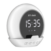 (WHITE) Digital Alarm Clock Portable Bluetooth Speaker Temperature Display  Music Player  Rechargeable for Home Outdoors Travel Bathroom