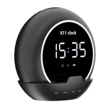 (black) Digital Alarm Clock Portable Bluetooth Speaker Temperature Display Music Player Rechargeable for Home Outdoors Travel Bathroom