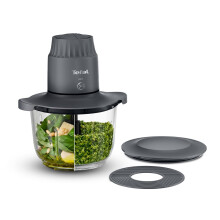 Tefal Choppeo Mini Food Processor/Chopper, XXL 2L Glass Bowl with Anti-Slip Mat, Storage Lid, 2 Speeds, 500W, Grey - MB603BG1